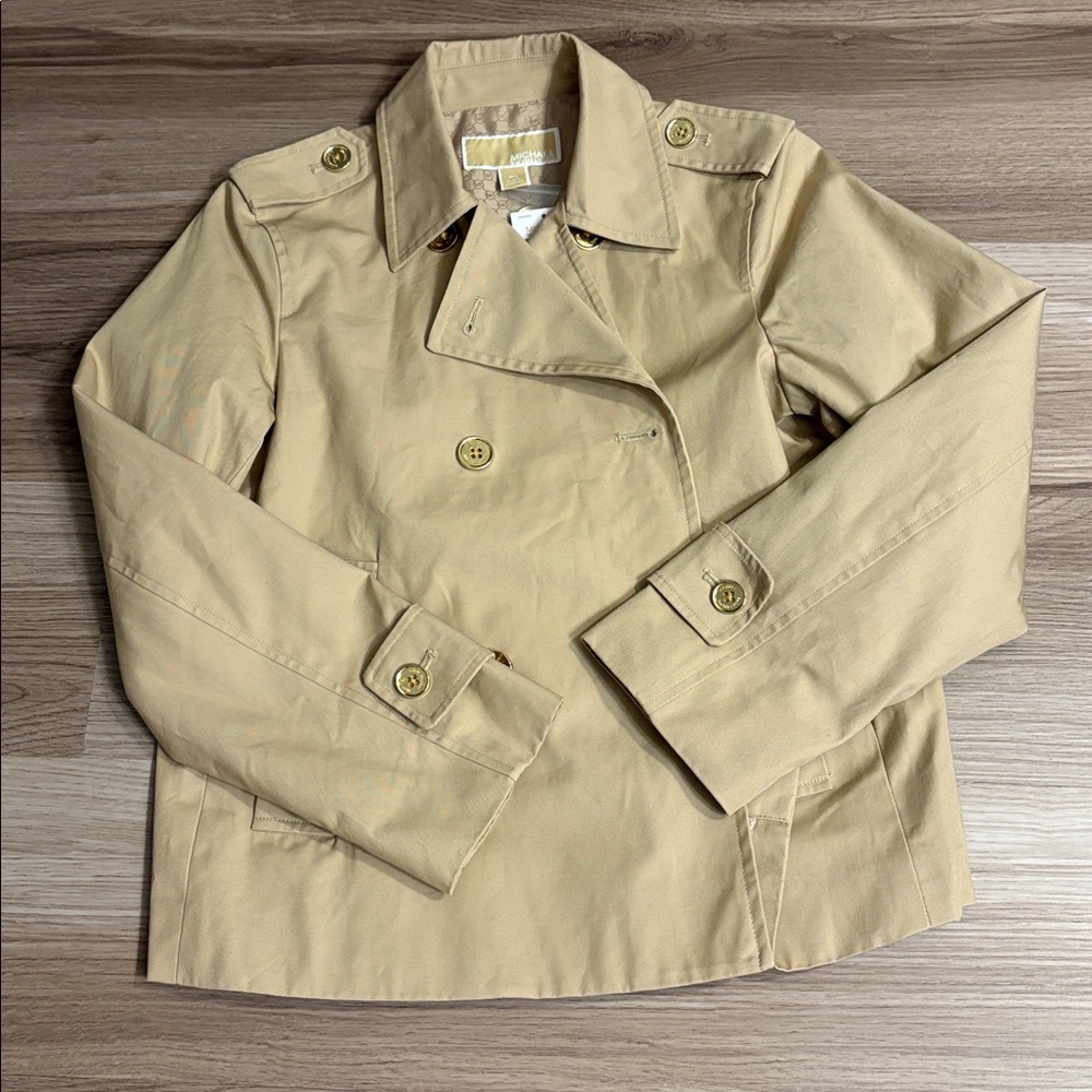 Michael Kors Short Double-Breasted Trench Coat Petite Small - Picture 2 of 13
